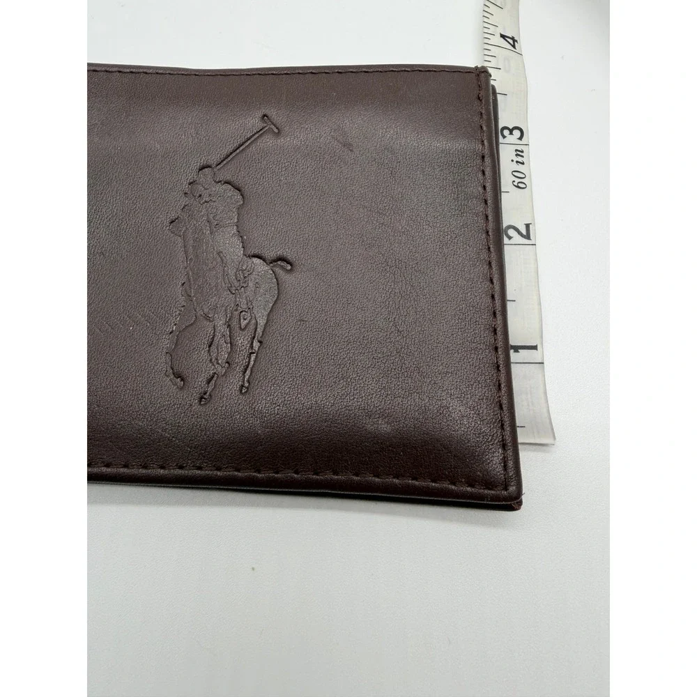 Polo Ralph Lauren Men's Wallet Brown Leather Big Pony Embossed Bifold